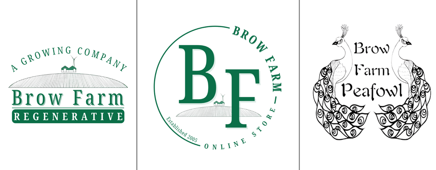 3 logo banner for Brow Farm, Brow Farm Store and Brow Farm Peafowl